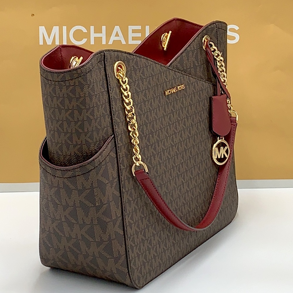MICHAEL KORS 
Jet Set Large XChain  Logo Shoulder Tote Bag DARK CHERRY COLOR - Picture 6 of 16